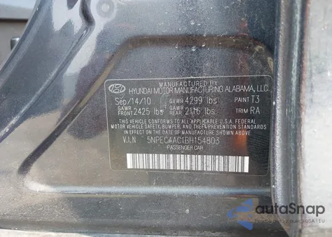 2011 Hyundai Sonata Se from USA, damaged, VIN 5NPEC4AC1BH154803